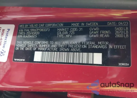 2023 Volvo Xc60 B5 Ultimate Bright Theme from USA, damaged, VIN YV4L12RA7P1383373